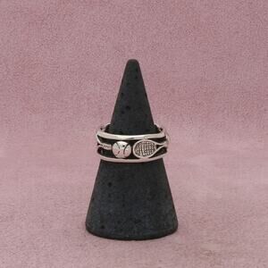 sterling silver tennis ball & racket band ring size 6.75
